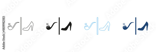 Smoking Pipe And High Heel Shoe Line And Solid Icon Set. Gender Symbolism And Lifestyle Contrast Outline And Silhouette Symbol Collection. Fashion And Habits. Isolated Vector Illustration