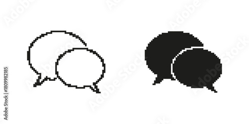 Speech Bubbles Pixel Art Icon Set. Communication, Messaging, And Conversation Symbol Collection. Chat Interface Design Elements. Isolated Vector Illustration