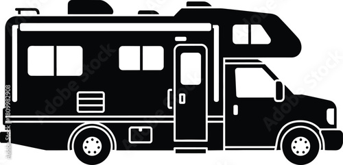 Black silhouette of a recreational vehicle perfect for travel and adventure
