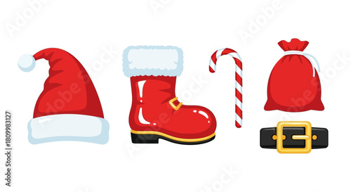 Cute Christmas Character Icons Santa, Reindeer, Elf, Snowman, and Polar Bear Illustrations