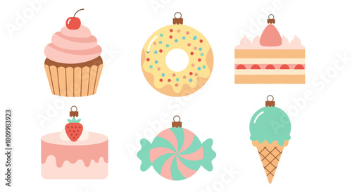 Cute Christmas Character Icons Santa, Reindeer, Elf, Snowman, and Polar Bear Illustrations