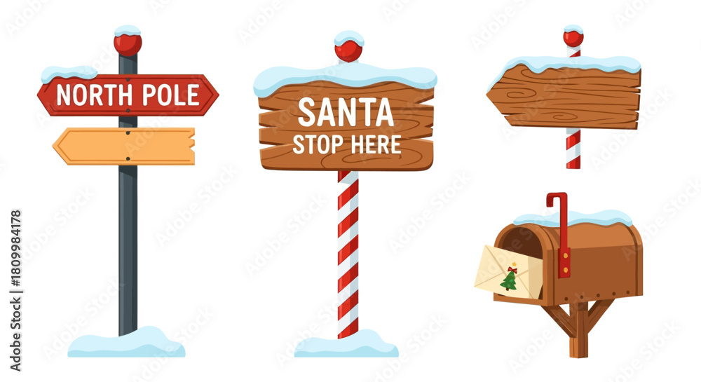 Obraz premium Cute Christmas Character Icons Santa, Reindeer, Elf, Snowman, and Polar Bear Illustrations