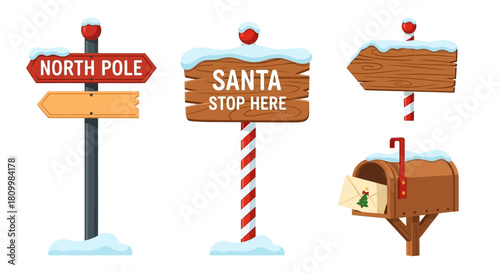 Cute Christmas Character Icons Santa, Reindeer, Elf, Snowman, and Polar Bear Illustrations