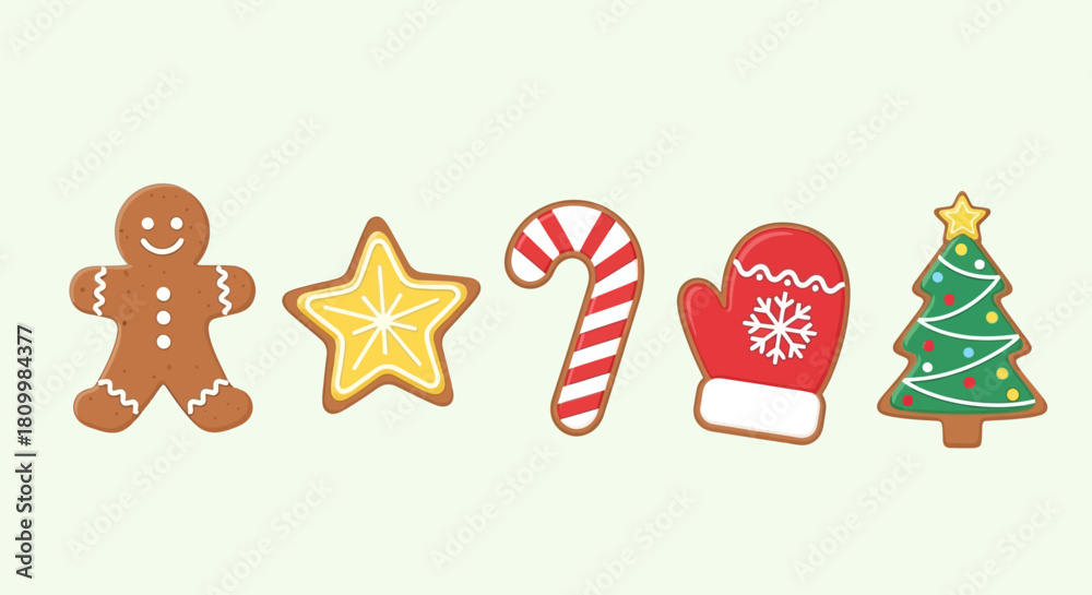 Naklejka premium Cute Christmas Character Icons Santa, Reindeer, Elf, Snowman, and Polar Bear Illustrations