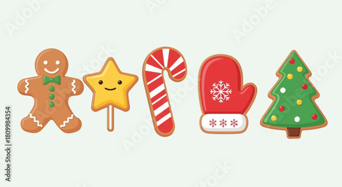 Cute Christmas Character Icons Santa, Reindeer, Elf, Snowman, and Polar Bear Illustrations