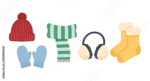 Cute Christmas Character Icons Santa, Reindeer, Elf, Snowman, and Polar Bear Illustrations