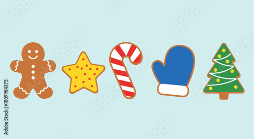 Cute Christmas Character Icons Santa, Reindeer, Elf, Snowman, and Polar Bear Illustrations