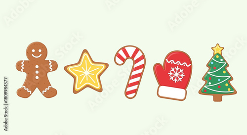 Cute Christmas Character Icons Santa, Reindeer, Elf, Snowman, and Polar Bear Illustrations