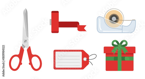 Cute Christmas Character Icons Santa, Reindeer, Elf, Snowman, and Polar Bear Illustrations