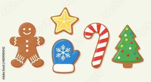 Cute Christmas Character Icons Santa, Reindeer, Elf, Snowman, and Polar Bear Illustrations