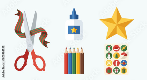 Cute Christmas Character Icons Santa, Reindeer, Elf, Snowman, and Polar Bear Illustrations