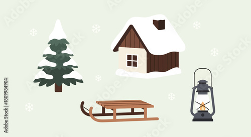 Cute Christmas Character Icons Santa, Reindeer, Elf, Snowman, and Polar Bear Illustrations