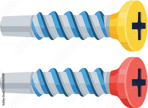 Illustration of two screws one yellow and one red with cross heads