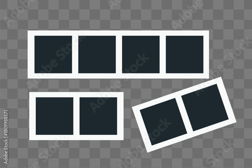 Group of empty photo frames for memories or pictures on white background