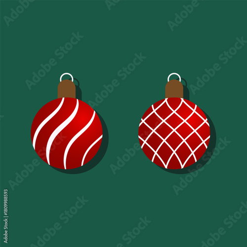 Two red and white Christmas ornaments are shown side by side