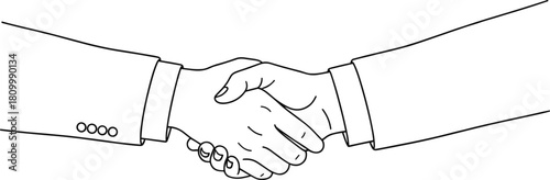 Line art handshake illustration representing agreement, partnership, business cooperation, trust, teamwork, corporate deal, professional collaboration, unity, contract success concept