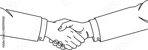 Line art handshake illustration showing agreement, partnership, business deal, cooperation, trust, teamwork connection, professional collaboration, unity, successful contract concept