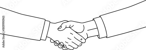 Handshake line art illustration symbolizing agreement, partnership, business deal, cooperation, trust, professional collaboration, contract success, teamwork connection concept