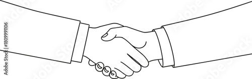 Line art handshake illustration representing agreement, partnership, business cooperation, trust, teamwork, unity, professional deal, contract success, corporate collaboration concept