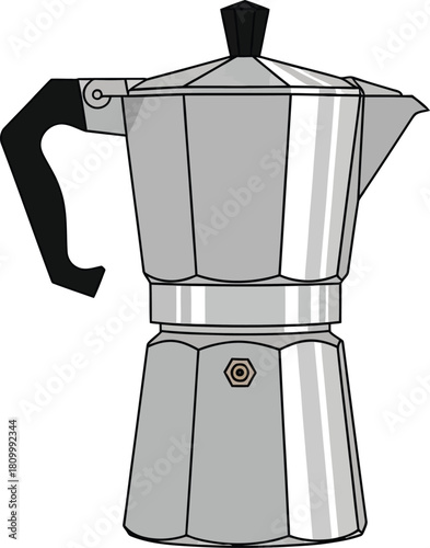 Moka pot illustration for italian coffee brewing equipment design