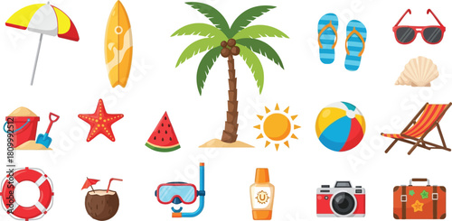 Summer vacation elements isolated on white background vector illustration