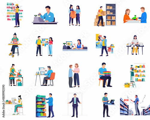 Modern Flat Style People Working in Various Occupations Illustration Set