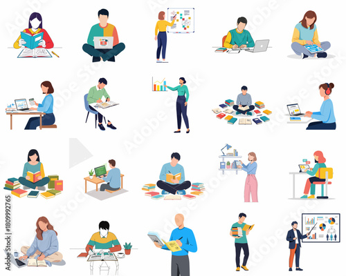 Flat Illustration Group of People Doing Hobbies and Creative Activities