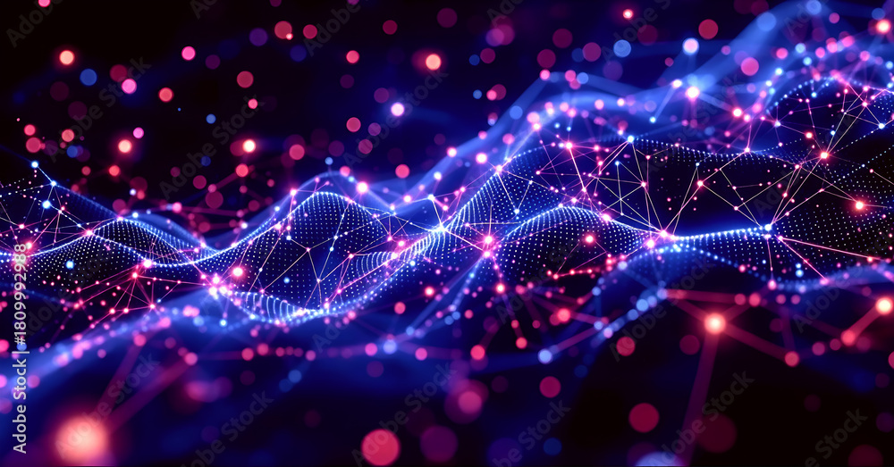 Obraz premium Digital Soundwave: Abstract Flowing Plexus Network of Data and Connectivity