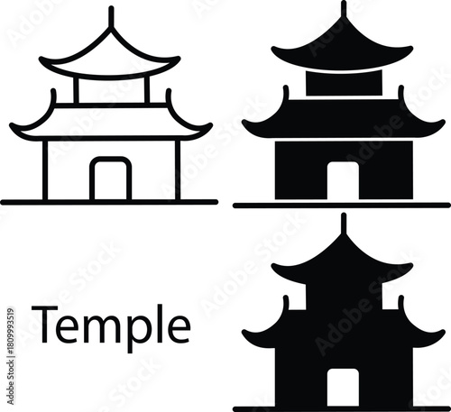 Asian Oriental Traditional Pagoda Buddhist Temple Shrine Icon Vector Silhouette and Pictogram..eps