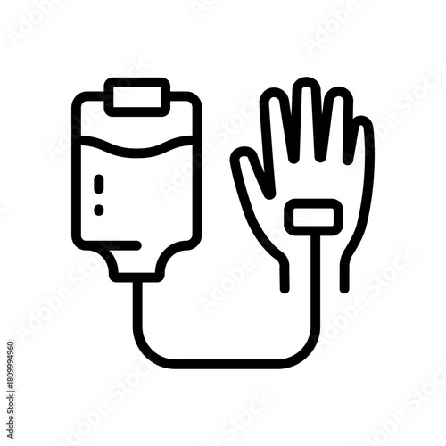 Intravenous saline drip line icon, world cancer day and chemotherapy, blood transfusion vector graphics. IV therapy symbol for healthcare apps, medical websites, and hospital-related visuals.