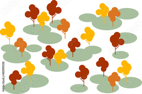 Autumn Forest Schematic Illustration. Eco Landscape, Stylized Trees Concept for Environmental and Urban Greening Projects.