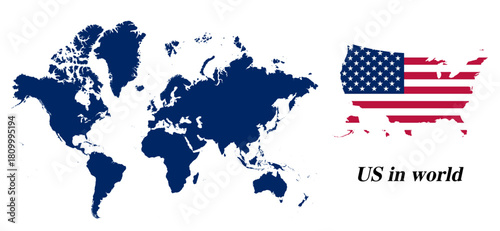 us map with flag. united states of America map. us map flag in world