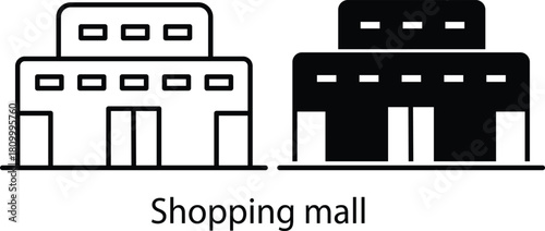 Large Retail Shopping Center Mall Storefront Building Icon Vector Silhouette and Pictogram..eps