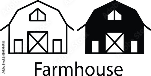 Traditional Farmhouse Building Agriculture Dairy Barn House Icon Vector Silhouette and Pictogram..eps