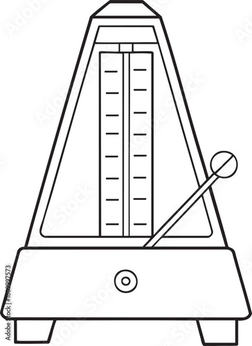 Mechanical metronome line artwork depicting vintage rhythm device used for timing practice in musical training