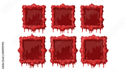 Collection of red frames dripping with blood halloween decoration vector illustration design element art 100