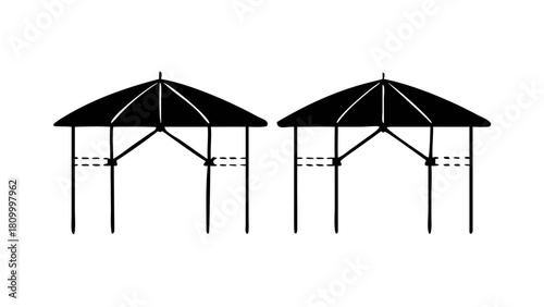Illustration of two gazebo structures outdoor architecture design black and white gazebo drawing simple gazebo art