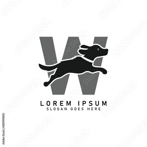 Initial Letter W Dog Logo. Alphabet W Dog Design vector illustration