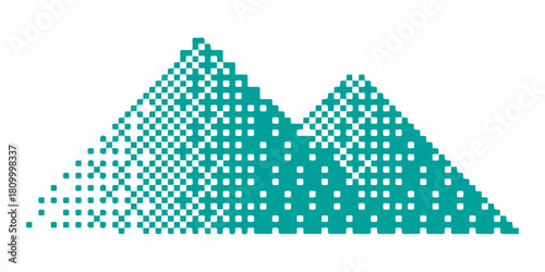 Geometric Pixelated Mountain Range Landscape in Teal and White – Abstract Digital Art Design Element