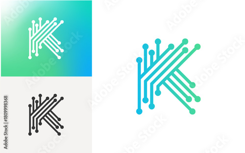 "K" initial logo. Technology logo template. Computer processor. Internet. Machine intelligence.