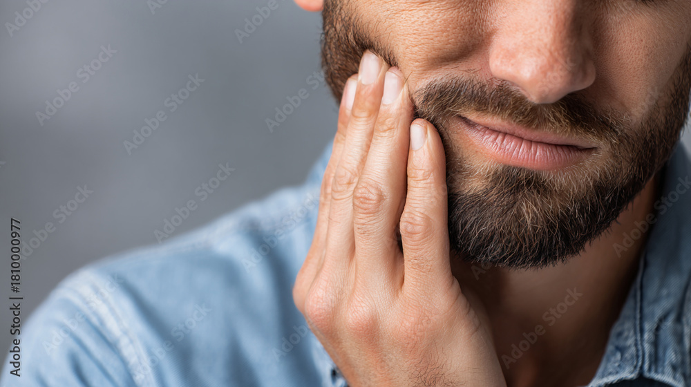 Fototapeta premium Man with toothache holding his cheek in pain