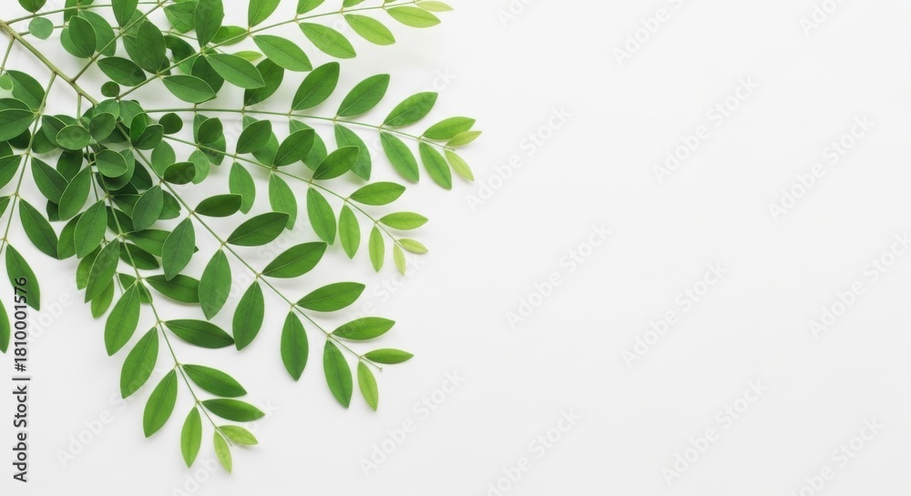 Naklejka premium Minimalistic green leaves border on white backdrop
