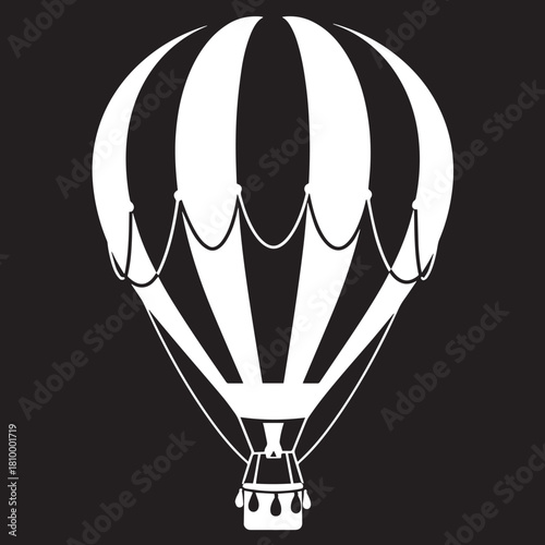 White silhouette hot air balloon vector illustration on black background for design element