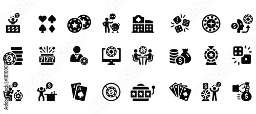 Collection of gambling and casino icons isolated on on white background