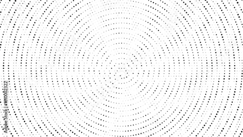 Circular halftone radiating dot rings forming a hypnotic concentric abstract pattern ideal for modern design backgrounds digital artwork geometric compositions and dynamic decorative themes