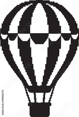 Hot air balloon silhouette pixel art style isolated on transparent background illustration