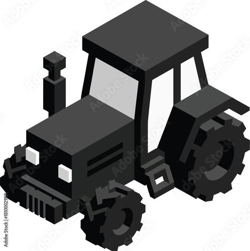 Isometric farm tractor icon black isolated on transparent background agricultural machinery