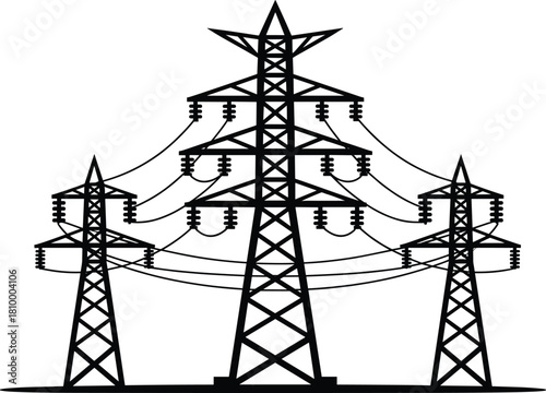 Electricity pylon, transmission tower, high voltage, power grid, energy infrastructure, lattice structure, utility pole, industrial network, electrical lines, rural supply,