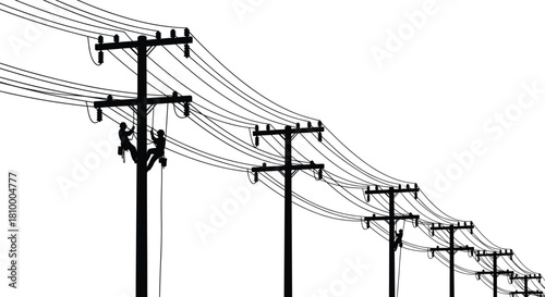Electricity, power line, utility pole, infrastructure, maintenance, workers, energy, transmission, grid, cables, rural, engineering, safety, teamwork,