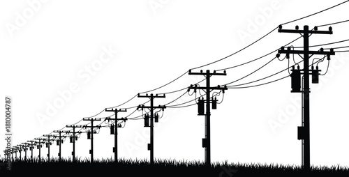 Electricity, power, energy, utility, infrastructure, distribution, grid, rural, landscape, poles, wires, transformers, insulators, technology, transmission, outdoor, countryside, engineering,